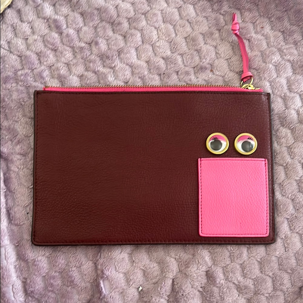 Brown and Pink Leather Clutch